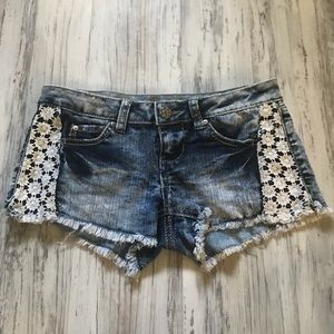 Crochet White Wash Denim Shorts